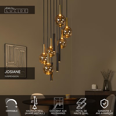 Lucide JOSIANE - Suspension - Ø 55 cm - 6xG9 - Convient aux mezzanines et plafonds hauts - Noir | Vibes